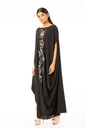 Embroidered Drape Dress